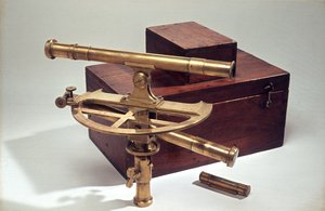 取り付けられた木製ケースに入ったグラフォメーター、1830年頃（真ちゅう、木製、ガラス）